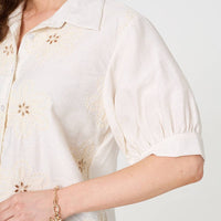 Floral Embroidered Puff Sleeve Blouse