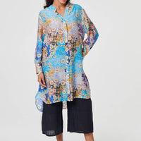 Floral Long Sleeve Longline Tunic Shirt