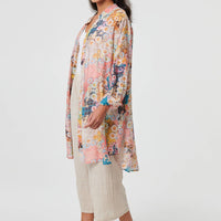 Floral Long Sleeve Longline Tunic Shirt