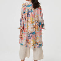 Floral Long Sleeve Longline Tunic Shirt