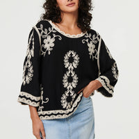 Floral Embroidered 3/4 Sleeve Blouse