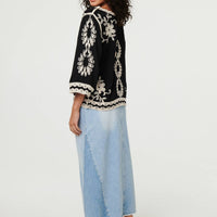 Floral Embroidered 3/4 Sleeve Blouse