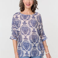 Baroque Print 3/4 Sleeve Relaxed Blouse