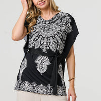 Paisley Print Tie Waist Kimono Blouse Top