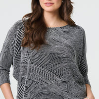 Metallic Stripe 3/4 Batwing Sleeve Top