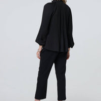 Pleated Tie Neck Long Sleeve Blouse