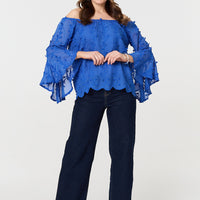 Textured Semi Sheer Bardot Blouse