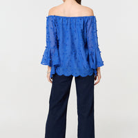 Textured Semi Sheer Bardot Blouse