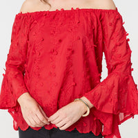 Textured Semi Sheer Bardot Blouse