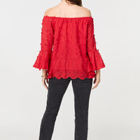 Textured Semi Sheer Bardot Blouse