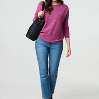 Relaxed Boat Neck 3/4 Sleeve Top