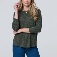Relaxed Boat Neck 3/4 Sleeve Top