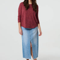 Relaxed Boat Neck 3/4 Sleeve Top