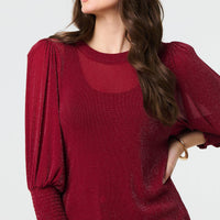Sparkly 3/4 Puff Sleeve Mesh Top