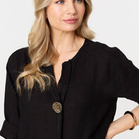 Button Detail 1/2 Sleeve V-Neck Blouse