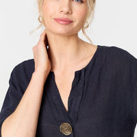 Button Detail 1/2 Sleeve V-Neck Blouse