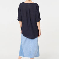 Button Detail 1/2 Sleeve V-Neck Blouse