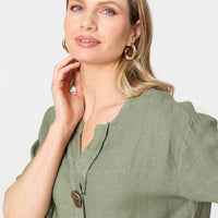 Button Detail 1/2 Sleeve V-Neck Blouse