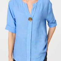 Button Detail 1/2 Sleeve V-Neck Blouse