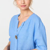 Button Detail 1/2 Sleeve V-Neck Blouse