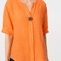 Button Detail 1/2 Sleeve V-Neck Blouse