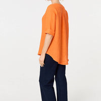 Button Detail 1/2 Sleeve V-Neck Blouse