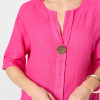 Button Detail 1/2 Sleeve V-Neck Blouse
