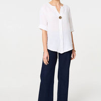 Button Detail 1/2 Sleeve V-Neck Blouse