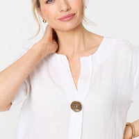 Button Detail 1/2 Sleeve V-Neck Blouse