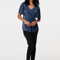 Semi Sheer Glittery Short Sleeve Top