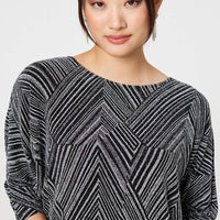 Striped Metallic 3/4 Batwing Sleeve Top