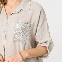 Sequin Detail 3/4 Turn-Up Sleeve Shirt