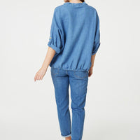 Sequin Detail 3/4 Turn-Up Sleeve Shirt