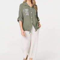 Sequin Detail 3/4 Turn-Up Sleeve Shirt