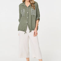 Sequin Detail 3/4 Turn-Up Sleeve Shirt