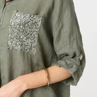 Sequin Detail 3/4 Turn-Up Sleeve Shirt