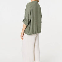 Sequin Detail 3/4 Turn-Up Sleeve Shirt