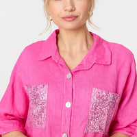 Sequin Detail 3/4 Turn-Up Sleeve Shirt
