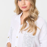 Sequin Detail 3/4 Turn-Up Sleeve Shirt