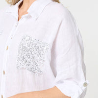 Sequin Detail 3/4 Turn-Up Sleeve Shirt