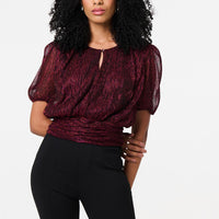 Glitter Mesh Ruched Semi Sheer Crop Top