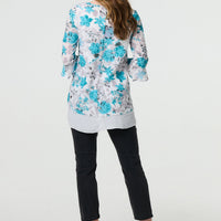 Floral 3/4 Sleeve Curve Layered Hem Blouse