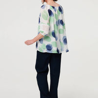 Printed Lace Trim Tassel Front Blouse