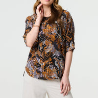 Animal Print 3/4 Sleeve Relaxed Top
