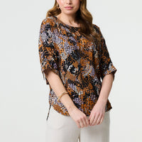 Animal Print 3/4 Sleeve Relaxed Top