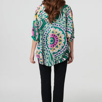 Abstract Print 3/4 Sleeve Relaxed Shirt