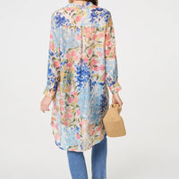 Floral Print Longline Semi Sheer Shirt