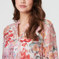Floral Print Longline Semi Sheer Shirt