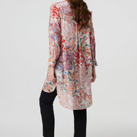 Floral Print Longline Semi Sheer Shirt