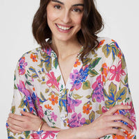 Floral Long Sleeve Longline Blouse